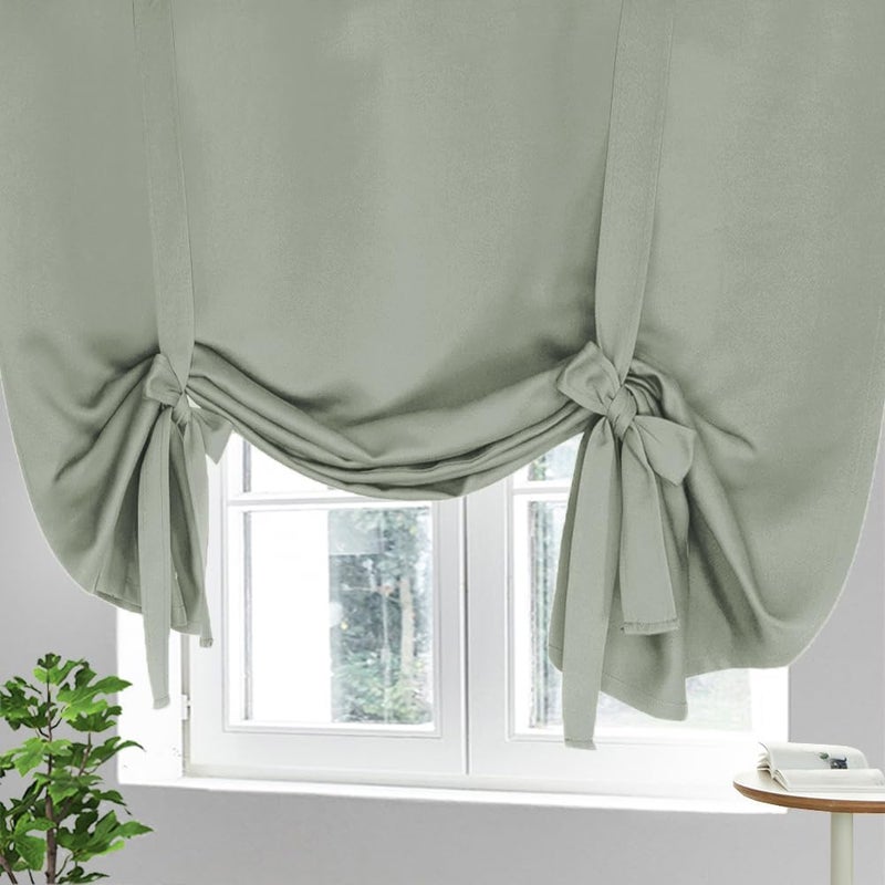 Mightree Blackout Tie Up Curtains for Windows, Three-Layer Woven Roman Curtains, Thermal Insulated Balloon Curtain, Shade Rod Valance for Kitchen, Living Room, Bedroom, Green, 42" Wx63 L - Image 3